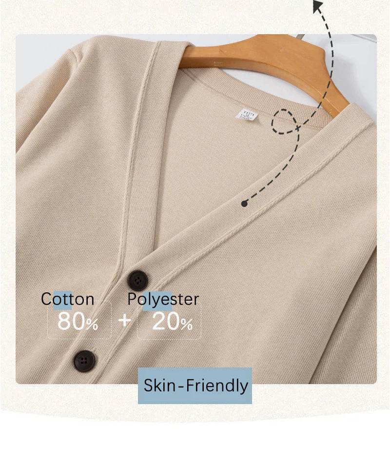 BROWON New Knitted Sweater Cardigan Men 2025 Autumn Solid Casual Man Clothes Korean Fashion 80% Cotton V-Neck Collar Sweater Men - AIAZ