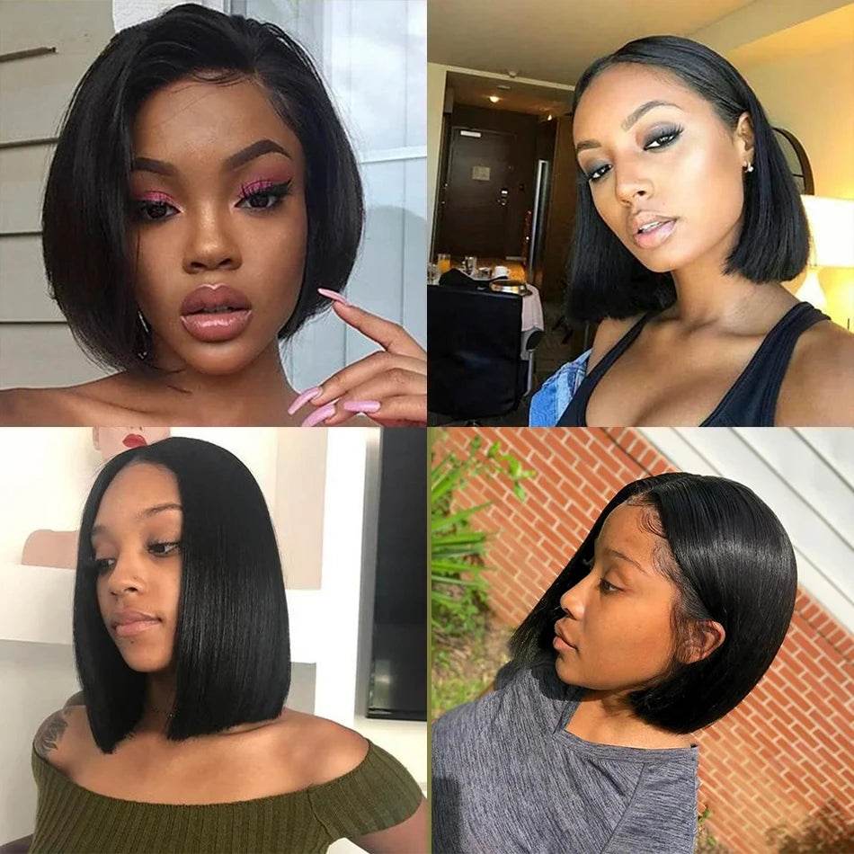 13x4 Bone Straight Bob Wig Lace Front Human Hair Wigs 4x4 Short Bob Wig Lace Frontal Wig 100% Human Hair 200% Density 12 14 Inch - AIAZ
