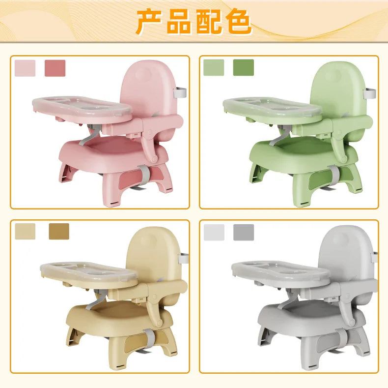 Foldable Baby Dining Chair - Adjustable Height Portable Highchair with Anti-Slip Base & Safety Harness for Home/Restaurant Use