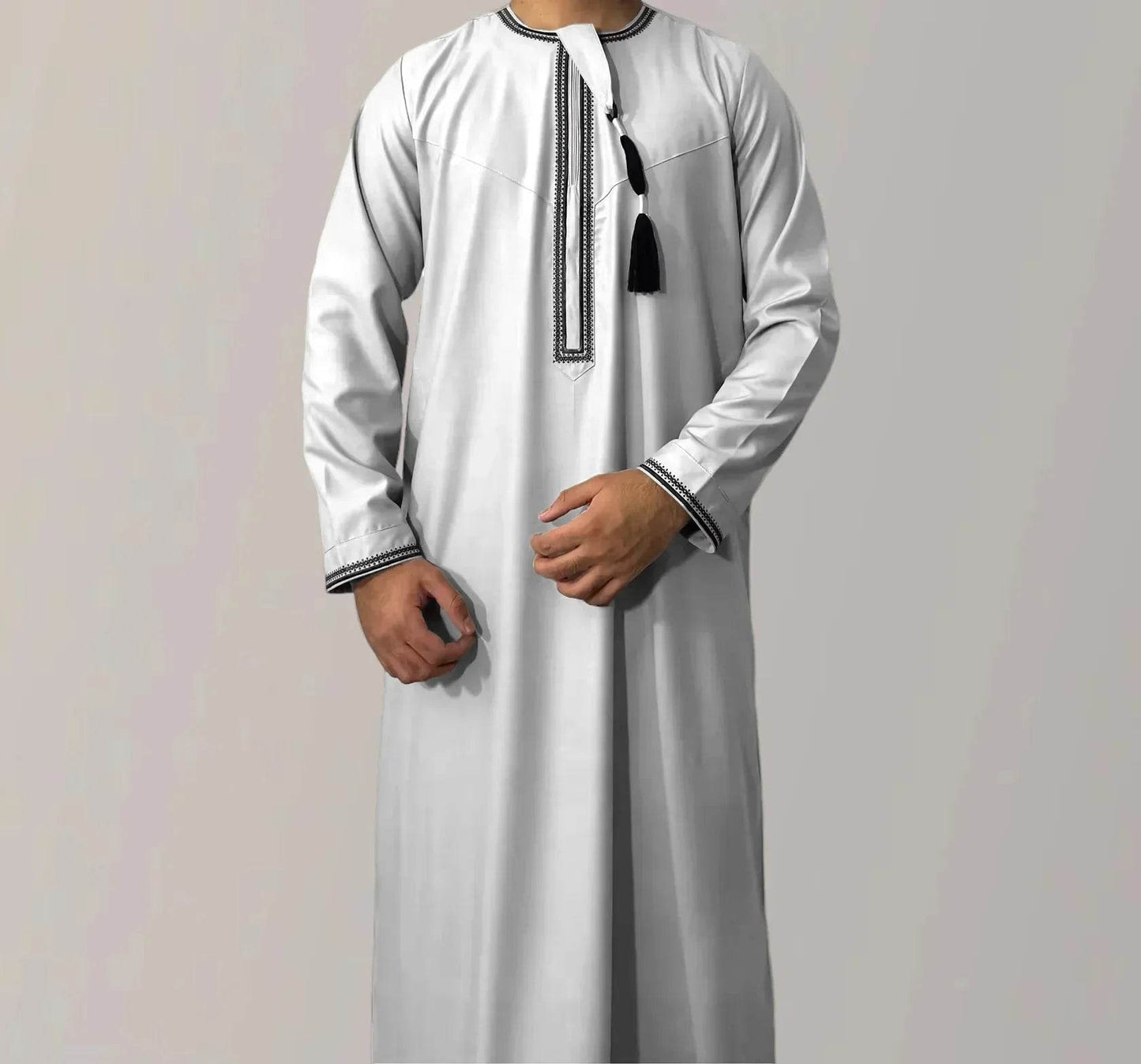New Men's Muslim Fashion Abayas Dress O Neck Long Sleeve Pullover Kaftan Pakistan Saudi Arab Caftan Islamic Clothing Prayer Robe - AIAZ