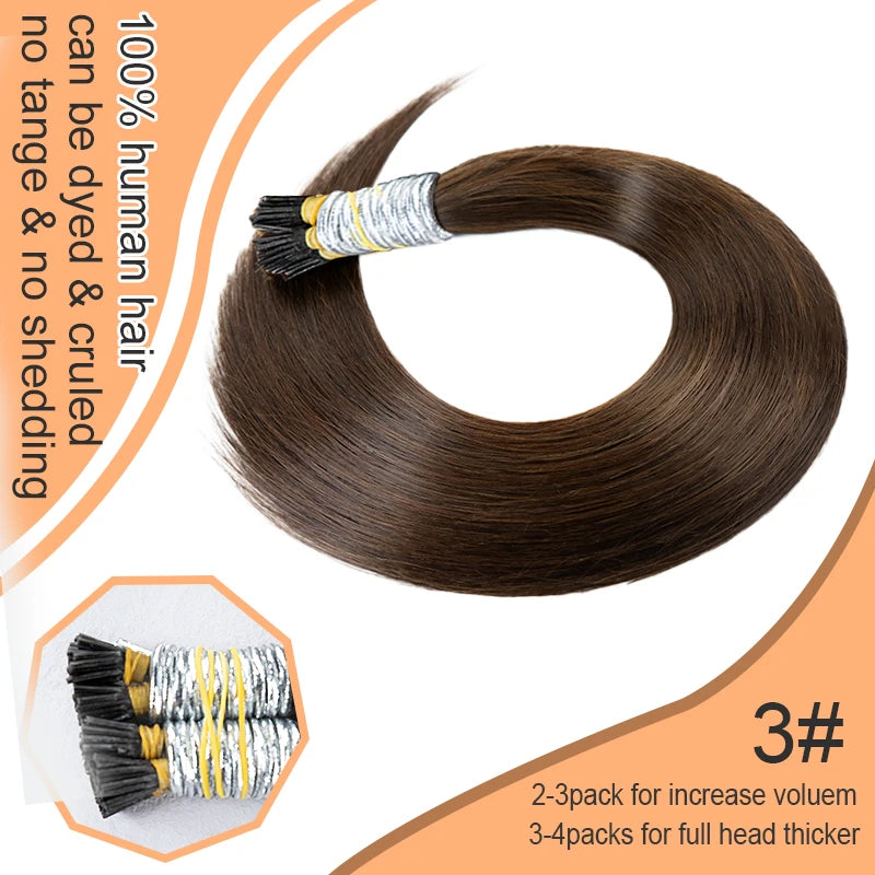 100% Human Hair Straight I Tip Hair Extensions Natural Real Human Fusion Hair Extensions Keratin Capsule Brown 613 Blonde Color