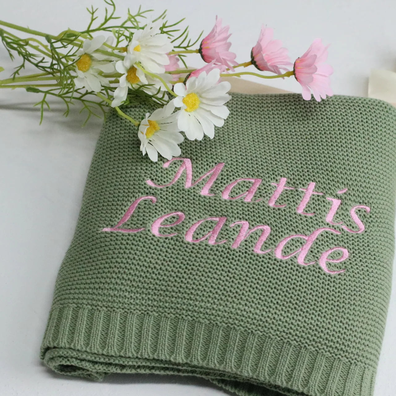 Embroidered Name Knitted Blanket Stroller Cover Kids Cotton Nap Blanket for Newborn Shower Gifts