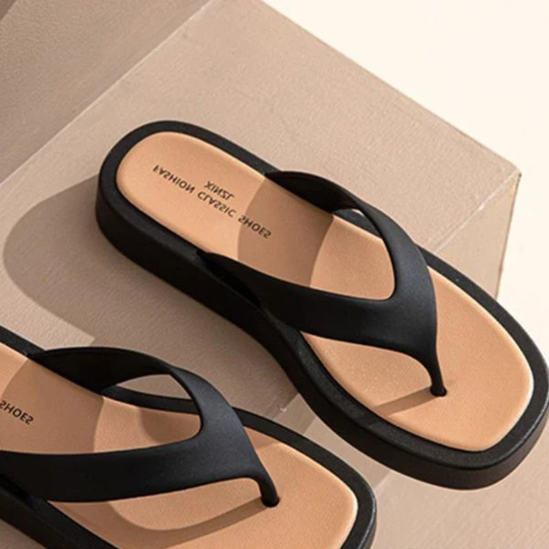 Classic Black/white Mixed Color Platform Flip Flops Women Thick Bottom Thong Slippers High Quality Leather Jandal Sandals Women