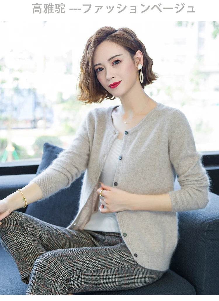 Women Cardigan Large Size Warm Pure Mink Cashmere Sweaters O-neck Loose Coat Female Sweater Ladies' Jacket Solid Knit Cardigans - AIAZ