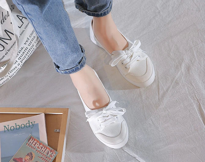 Shoes For Women Flat Canvas Lace Up Woman Footwear White Comfortable And Elegant Stylish Low Price Daily Routine 39 Sale A