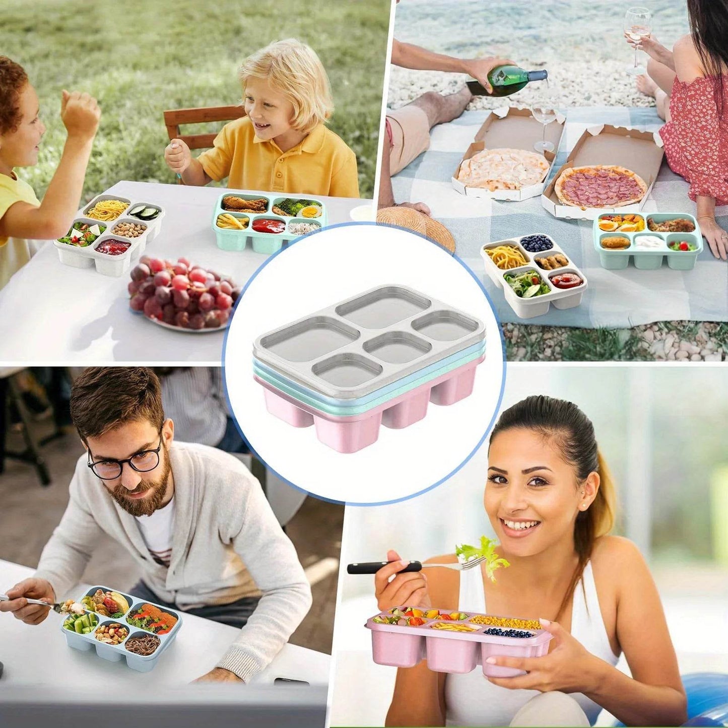 1pc Bento Lunch Box Reusable Lunch Box Kids with 5 Compartments Meal Prep Containers With Transparent Lids for Kids and Adults - AIAZ