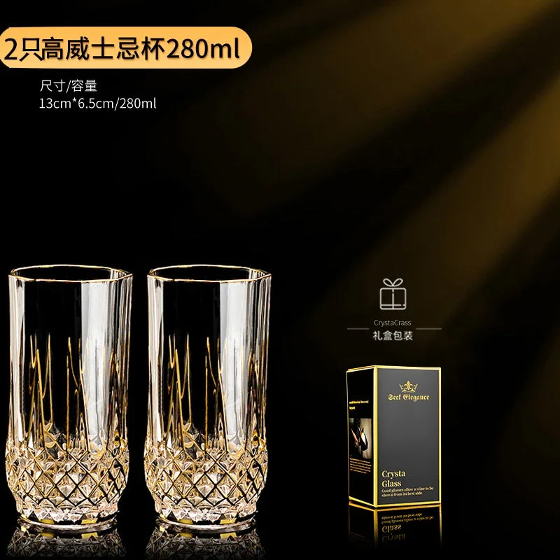 Hand-painted French imported gold cda crystal red wine glasses set home whisky strong wine glasses 2 Pack.