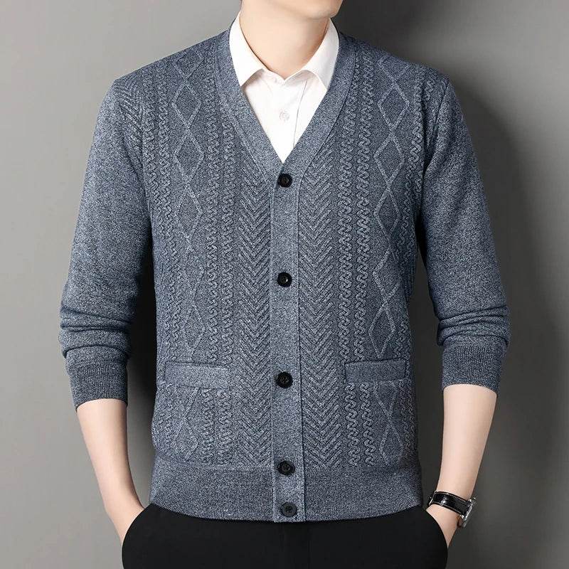 Men's Casual Cardigan Jacket V-neck Sweater Men's Autumn Winter Clothes Button Knit Cardigans Mens Knitting Sweaters Outwear - AIAZ
