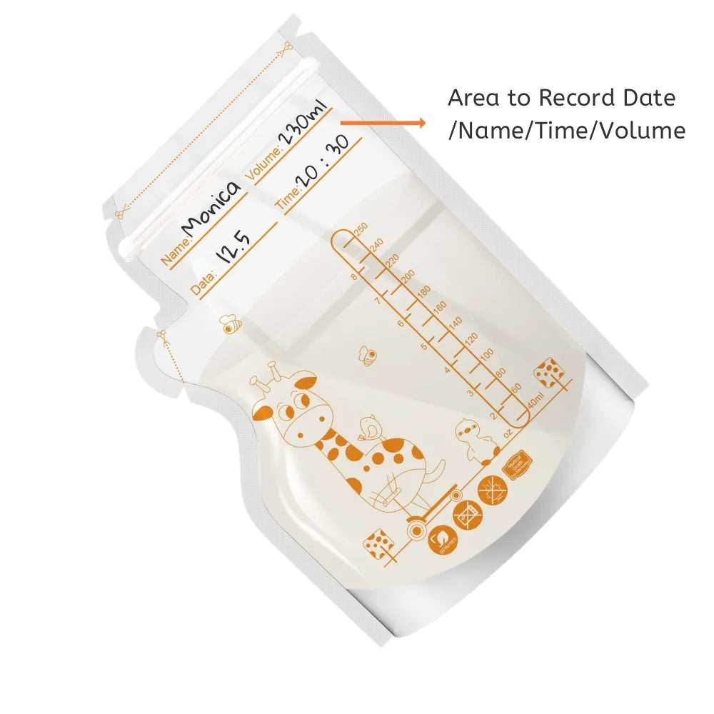 250ml 100pcs Breastmilk Storage Bag Self Standing Baby Food Storage Containers No Leak Milk Freezer Bags Safe Feed BPA Free
