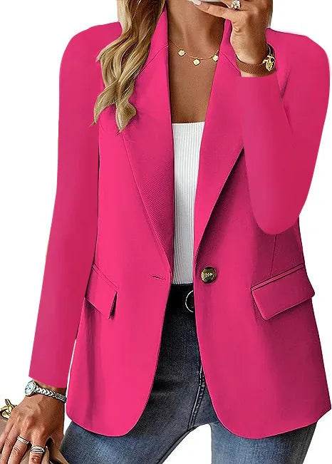 Women's Oversized Blazer Jacket Business Suit Coat Lapel Long Sleeve Solid Button Casual Elegant Coat Trendy Loose Outwear - AIAZ