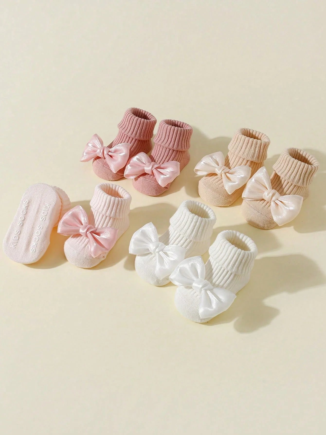 4 Pairs Toddler Socks with Bows, Soft Cotton Cute Ankle Socks for Infants Girls, Fashion Anty-Slip Newborn Baby Socks 0-24 Months