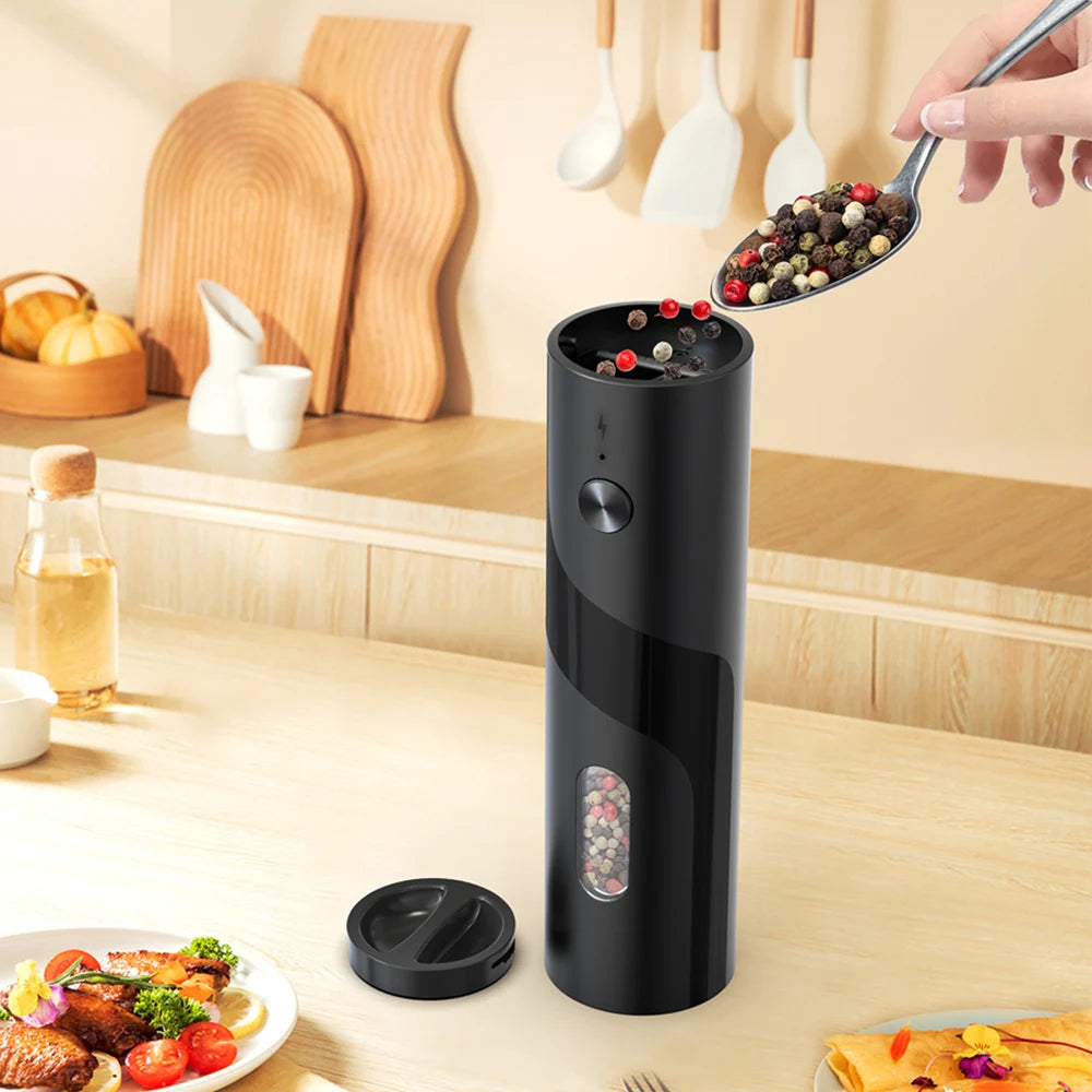 110ml Rechargeable Electric Salt and Pepper Grinder Shakers USB Automatic Djustable Coarseness Spice Mills for Kitchen Gadgets