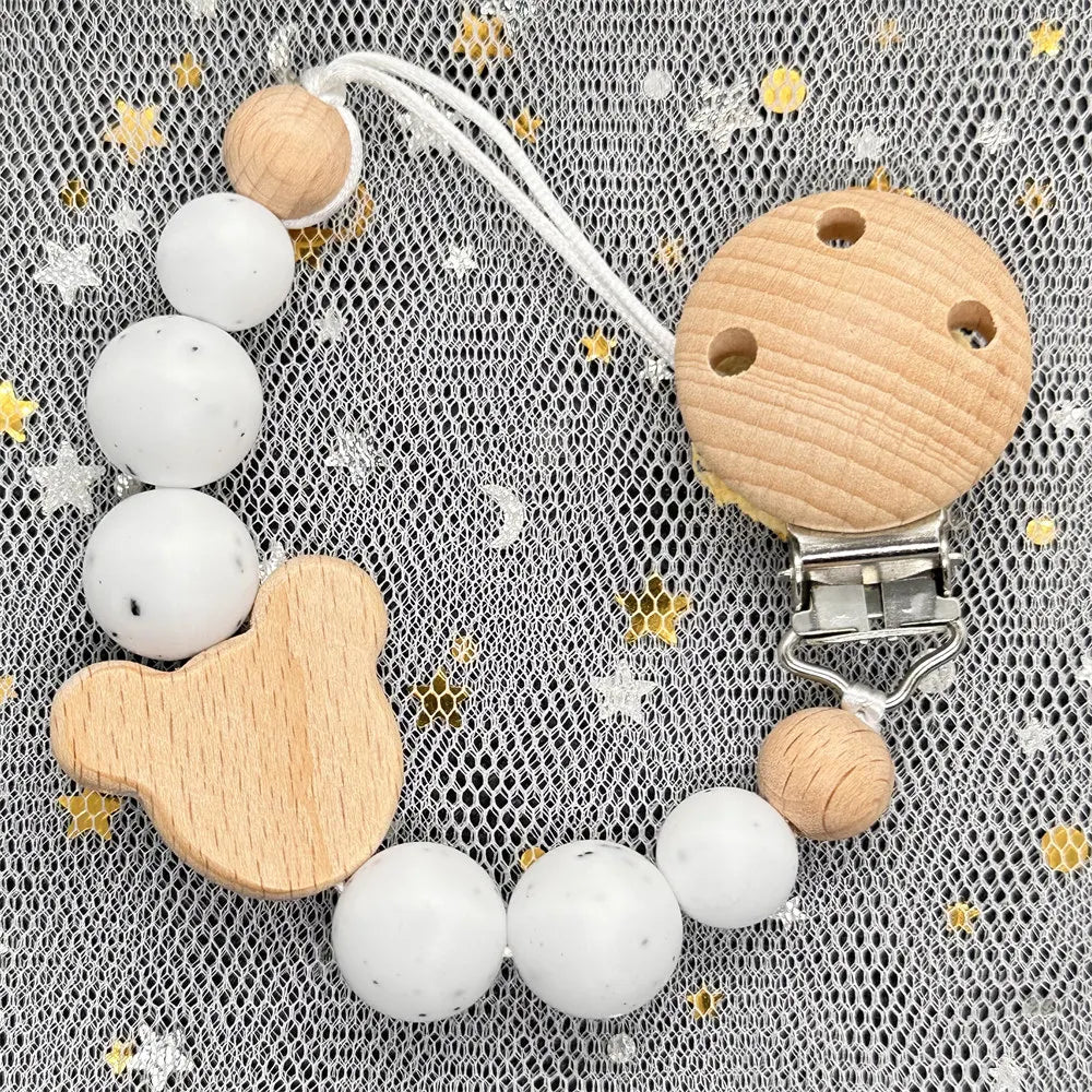 Custom Personalized Name Baby Pacifier Clip Bear Pacifier Chain Holder for Baby Teething Soother Chew Toy Food Grade Dummy Clips