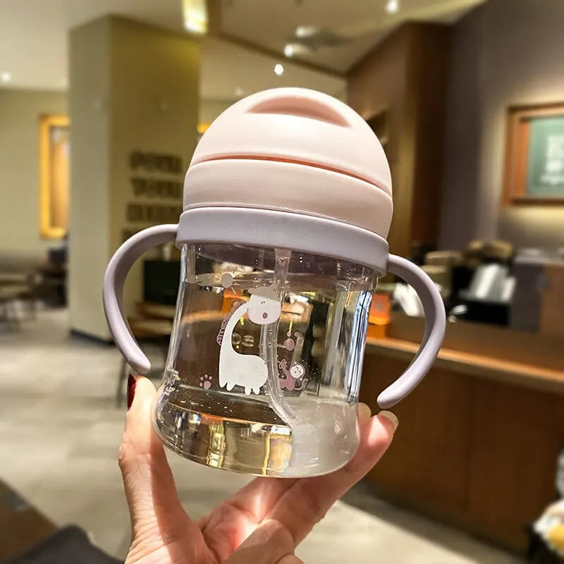 1/2pcs 250ml Pink Baby Drinking Cup Feeding Bottle With Straw Gravity Ball Wide Caliber Drinking Milk Water Bottle With Handle