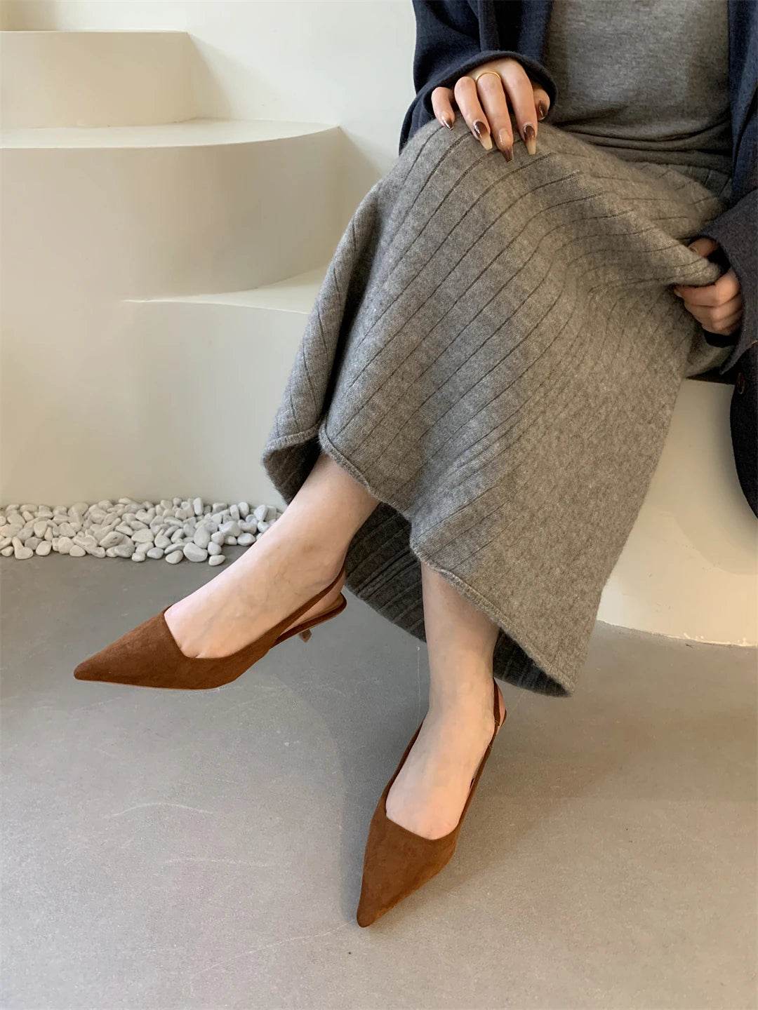 Bailamos Women Sandals Pointed Toe Elegant Low-heel Shoes Summer Fashion Slingback Woman Mules Shoes Pumps Dress Shoes - AIAZ