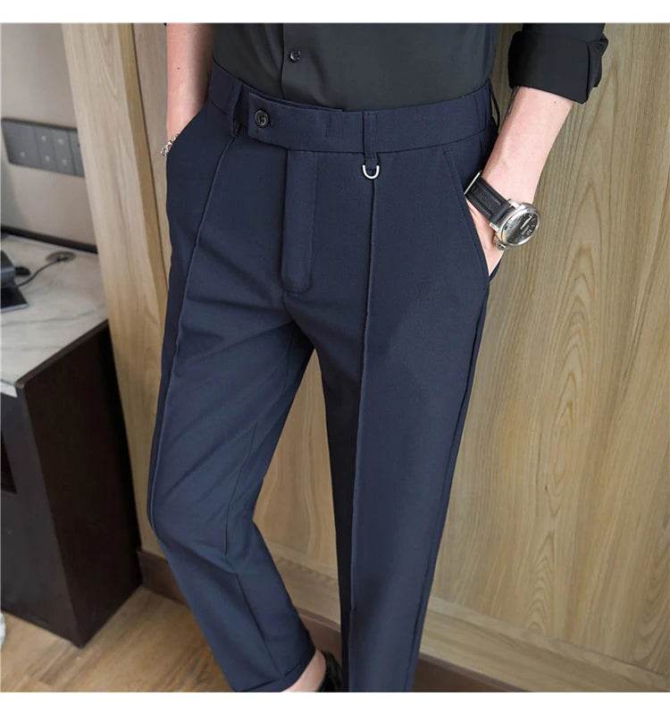Men's business casual trousers, daily formal work pants, 2024 new high quality, plain color versatile ankle-length trousers. - AIAZ