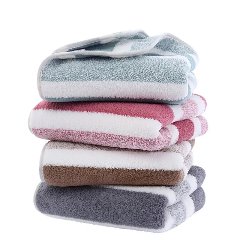2PCS Thickened Absorbent Bath Towel Striped Pattern Towel Set Soft Face Towel for Home Bathroom Spa Quick Drying Microfiber