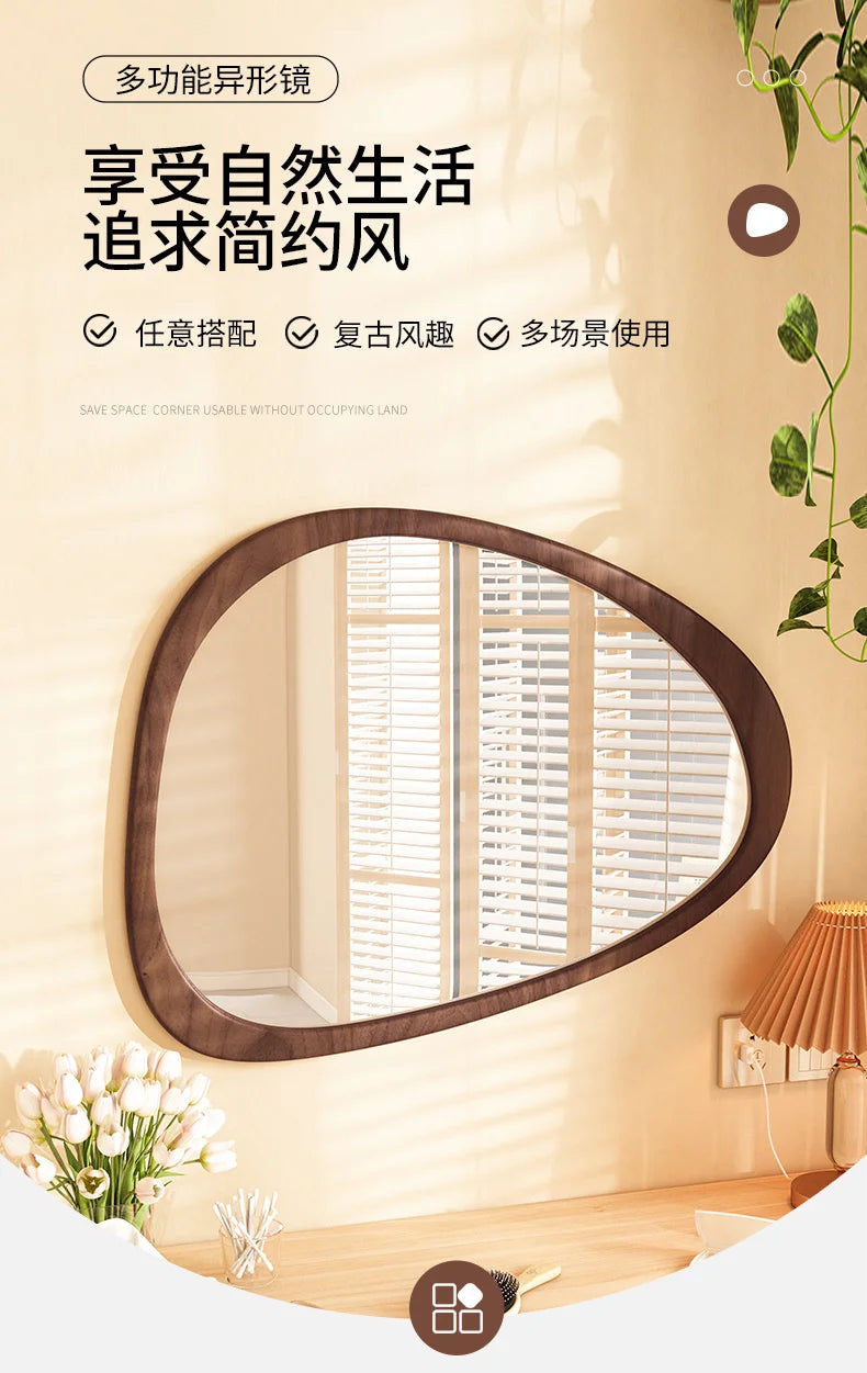 Irregular Wall Mirror Living Room Decoration Modern Girls Mirror Funky Wooden Asymmetrical Bathroom Espelhos Home Decorations
