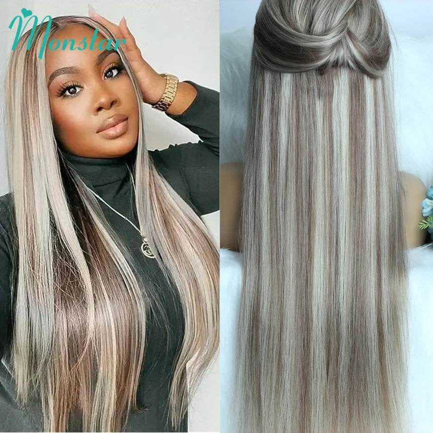 Ash Blonde Wig Highlight 13x6 Hd Lace Frontal Wigs Straight Vietnamese Raw Hair Wig 613 Blonde Colored Human Hair Wigs For Women - AIAZ