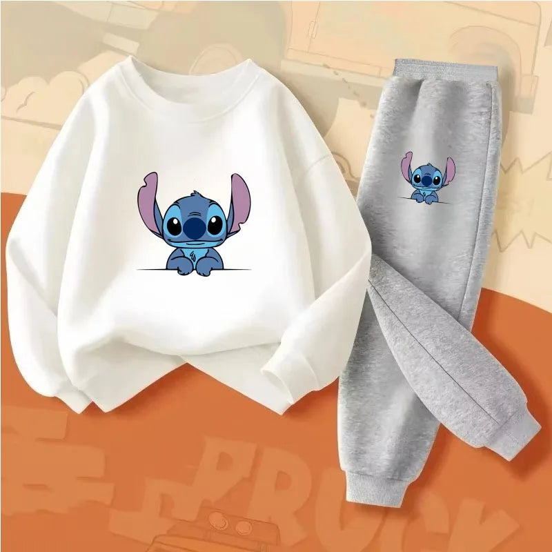 2025 Fall New Style Children's Casual Sweatshirt Sets Kids Sweatpant Set Stitch Printed Boys Pullover and Trousers 2pcs Suit