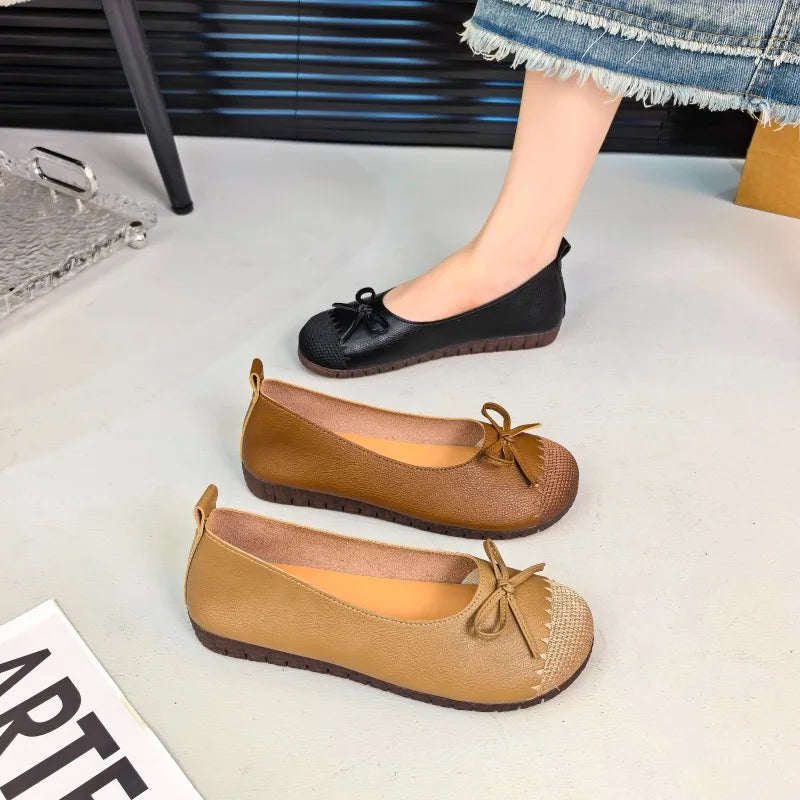 New 2025 French Flat Single Shoes Bow Mom Shoes