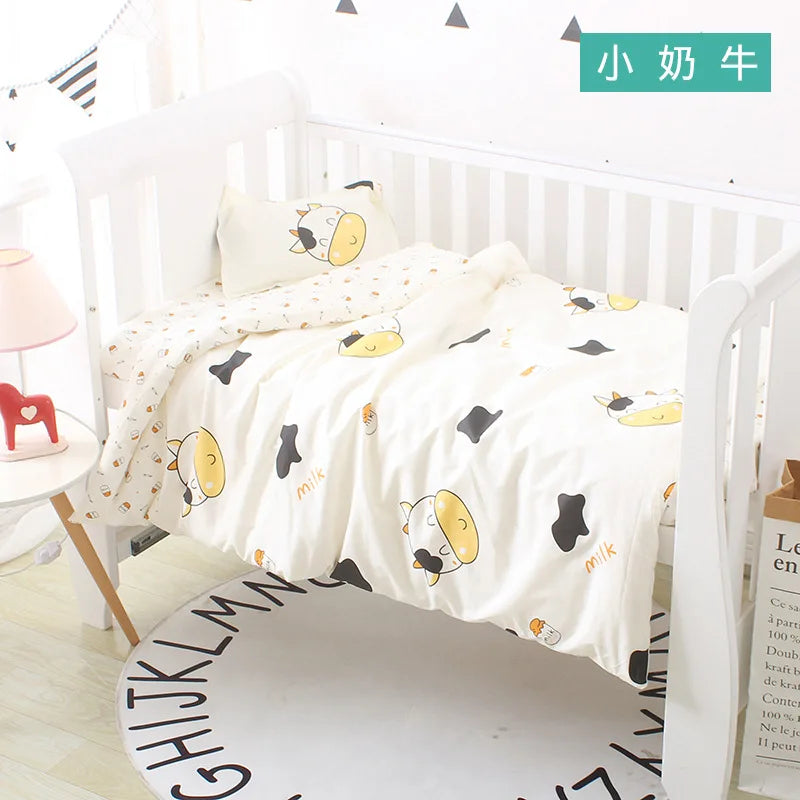 3Pcs Set Newborn Baby Cot Sheet Duvet Cover Case Pillowcase Cotton Cartoon Print Crib Flat Bed Sheet Infant Toddlers Beddings