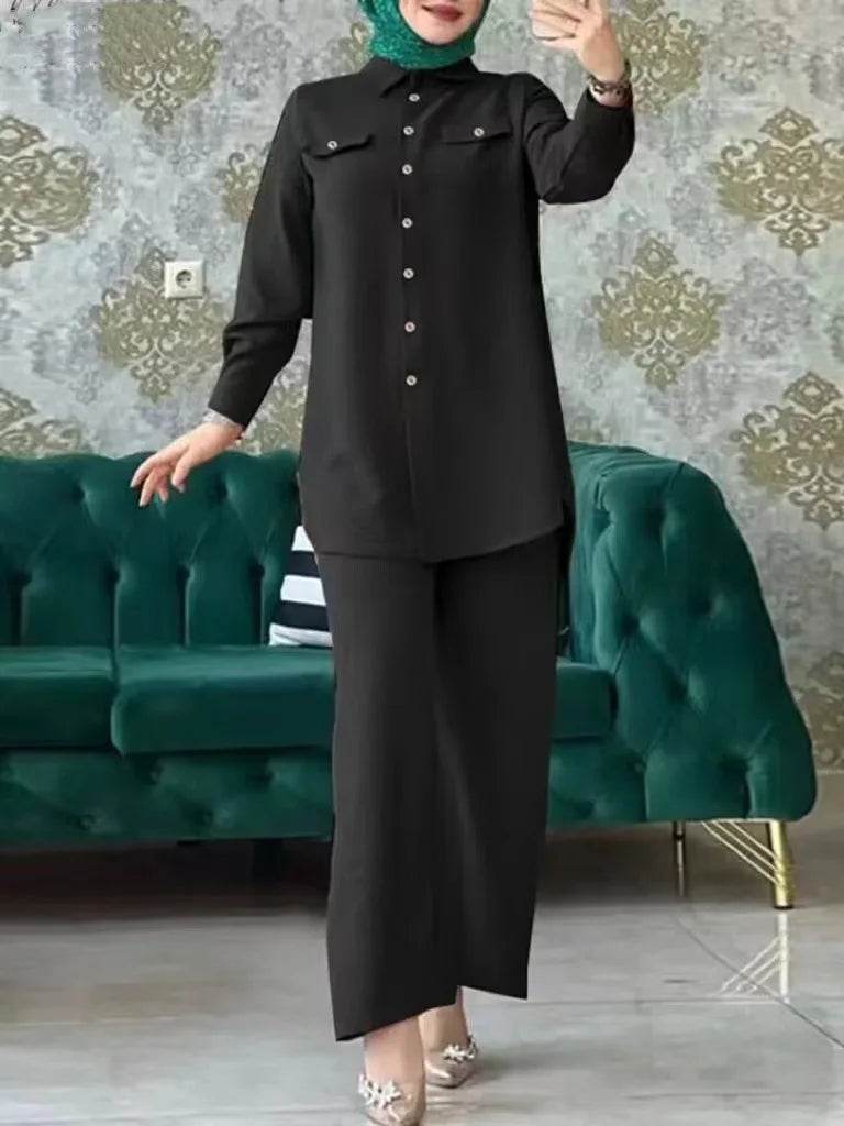 Women Fashiom Muslim Sets Casual Long Sleeve Blouse Trousers Suits Loose Pant Sets Two Piece Sets Outifits Matching Sets - AIAZ
