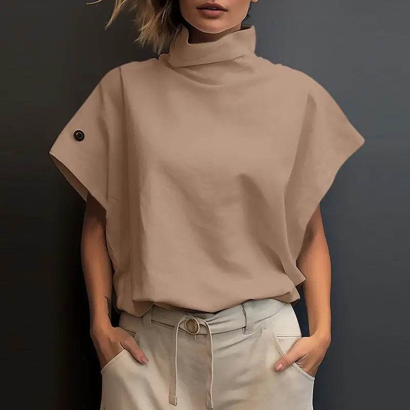 ZANZEA Women Stylish Tunic Tops Summer Office OL Shirts Short Sleeve Elegant Work Blouse Female Turtleneck Blusas Mujer Oversize - AIAZ