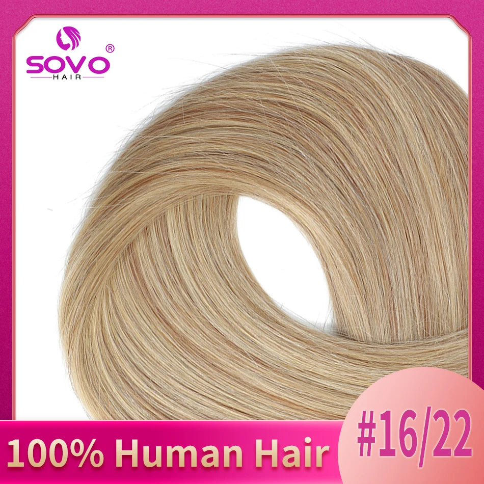 SOVO 100 Strands Nano Rings Human Hair Extensions Natural Blonde Micro Bead Loop Pre Bonded Remy European Straight Hair