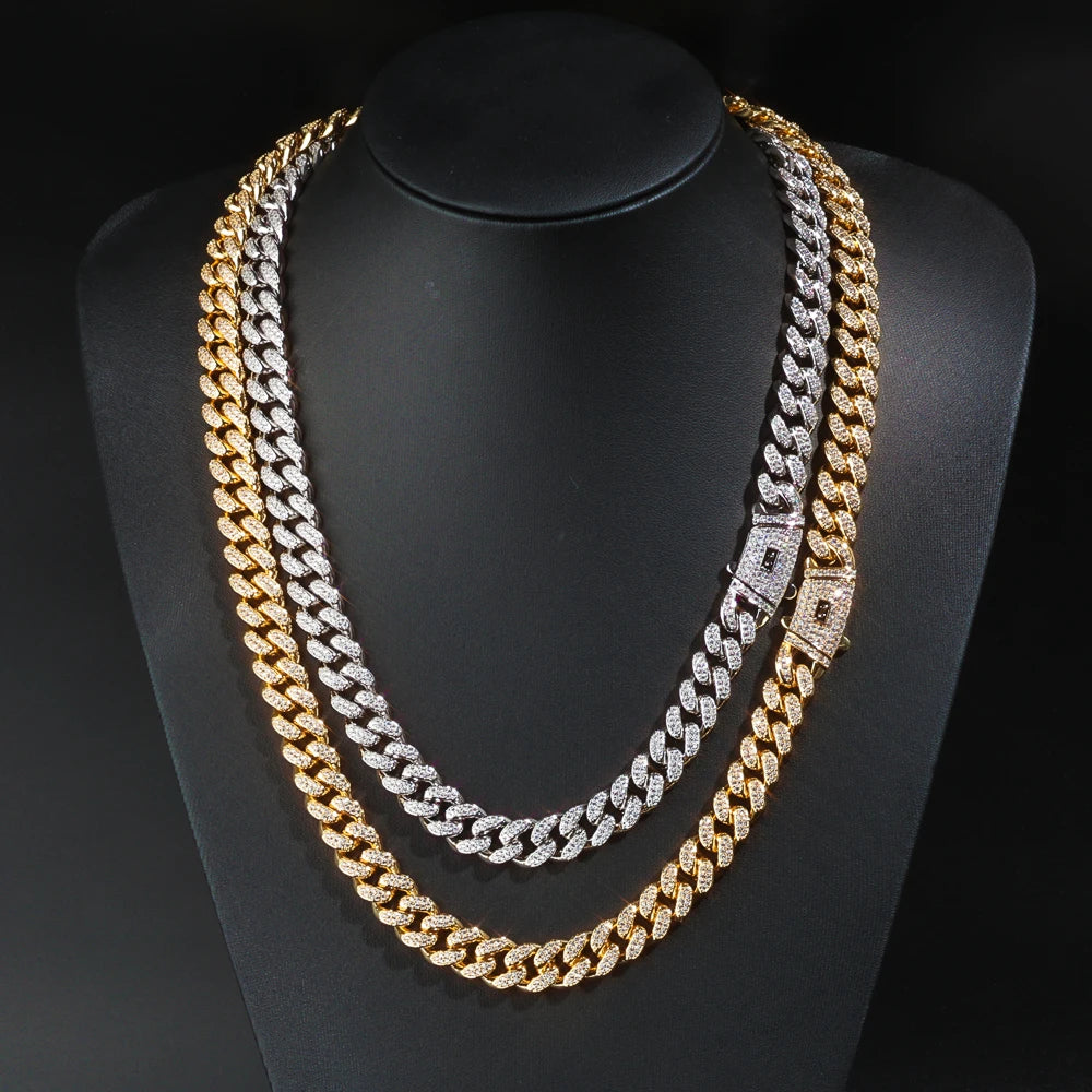 12mm S925 Silver Double Row VVS Frozen Diamond Monaco Chain 18K Gold Plated 100% Passed Diamond Tester Moissanite Necklace