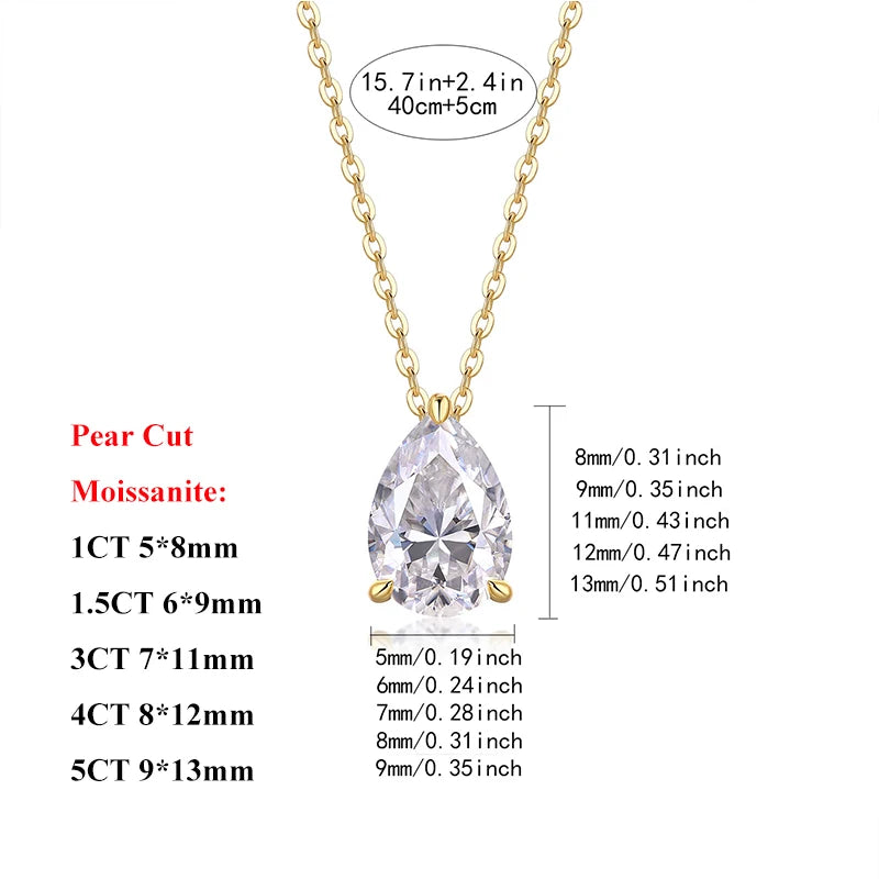 EWYA Solitaire Pear Cut 1-5CT D Color Moissanite Diamond Pendant for Women 925 Silver Plated 18k Rose Gold Chain Necklace GRA