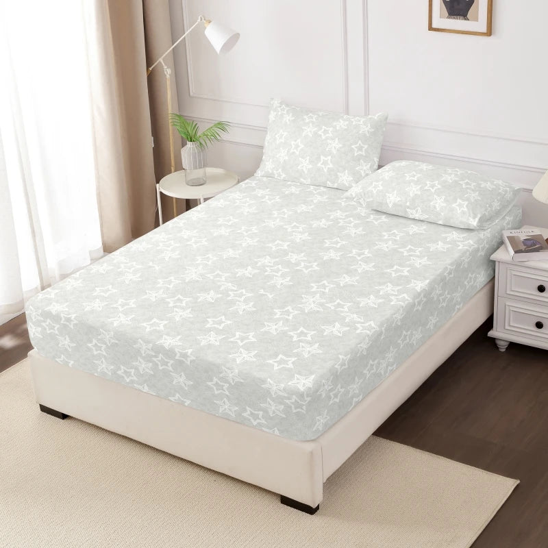 100% Polyester 3pcs Printed Sanding Fitted Sheet and pillowcases Set Elastic Band Around Mattress Cover King Size Bed Cover