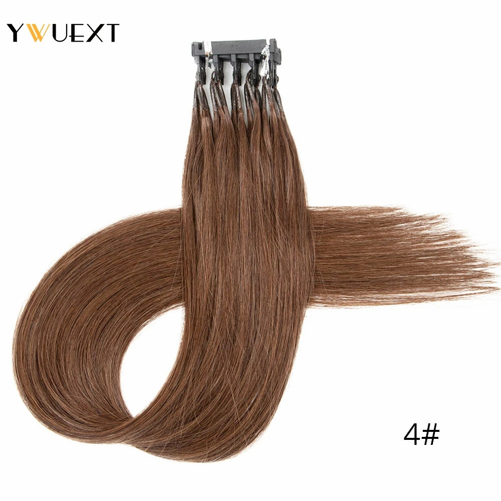 YWUEXT Dark Brown 2# 6D Hair Extensions Straight 16"-24" Machine Remy Human Hair Micro Rings 5 pins 6D 2 Hair