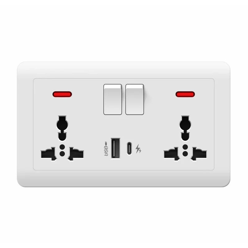 146 Type 2 Gang Multi-Ten-Hole Socket With 2Port USB Type-c 10w Fast Charging Panel British standard double five-hole socket