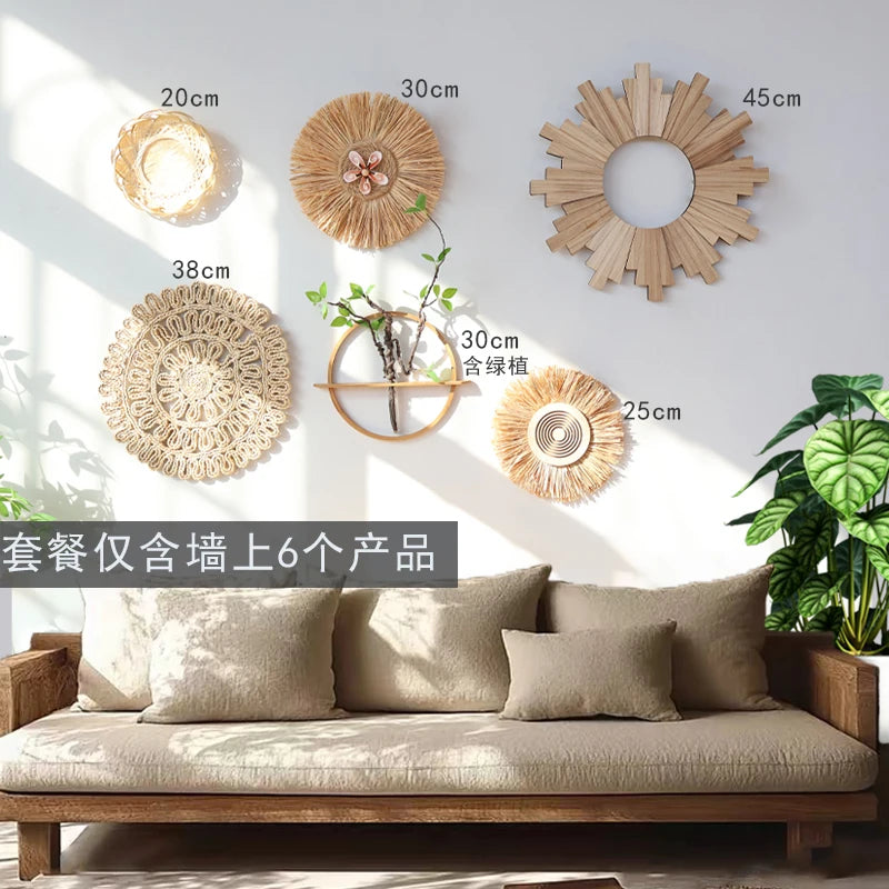 Bohemian Wall Decorations, Woven Grass and Rattan Wall Ornaments, Wall Decorations for Restaurant Background Walls