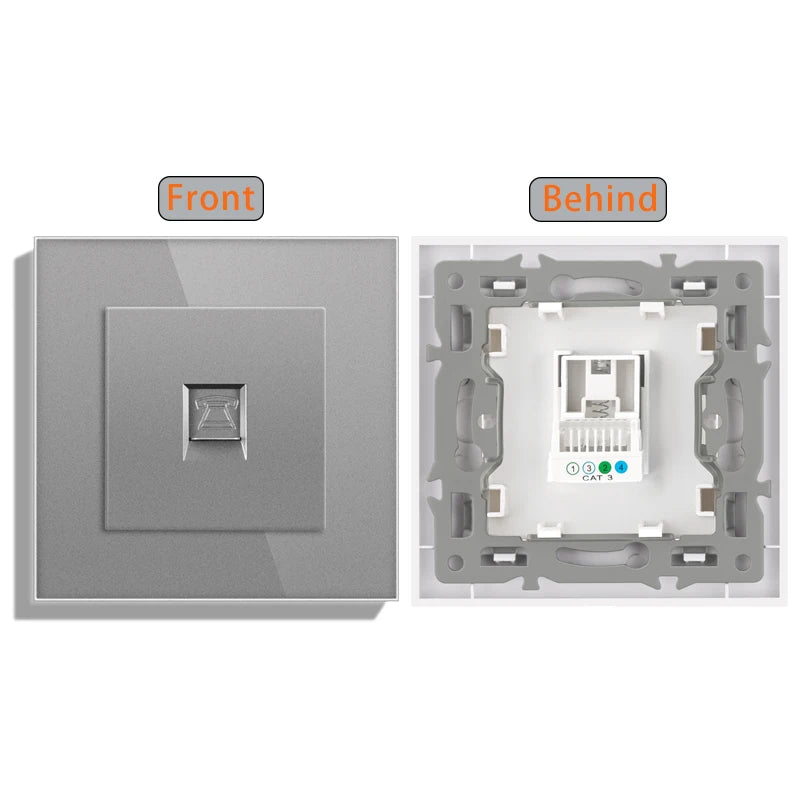 Cat6 rj45 wall socket network socket with TV wall data double socket telephone crystal glass panel rj45 network socket computer