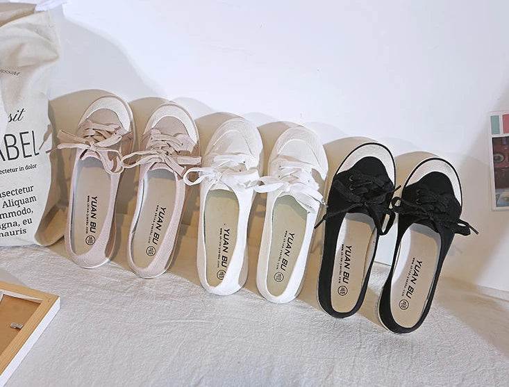 Shoes For Women Flat Canvas Lace Up Woman Footwear White Comfortable And Elegant Stylish Low Price Daily Routine 39 Sale A