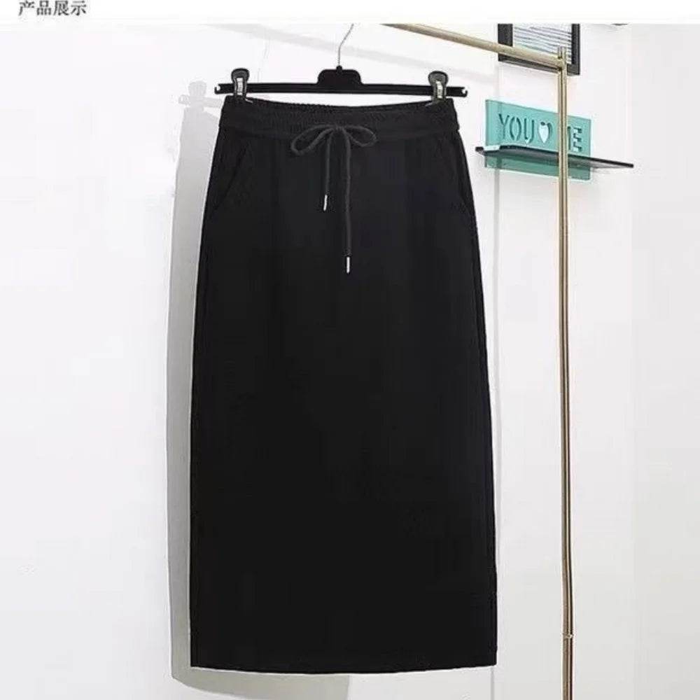 Satin Skirts for Women Korean Style Champagne Office High Waist A-line Skort Fashion Elegant Solid Long Pencil Skirt Silk Like - AIAZ