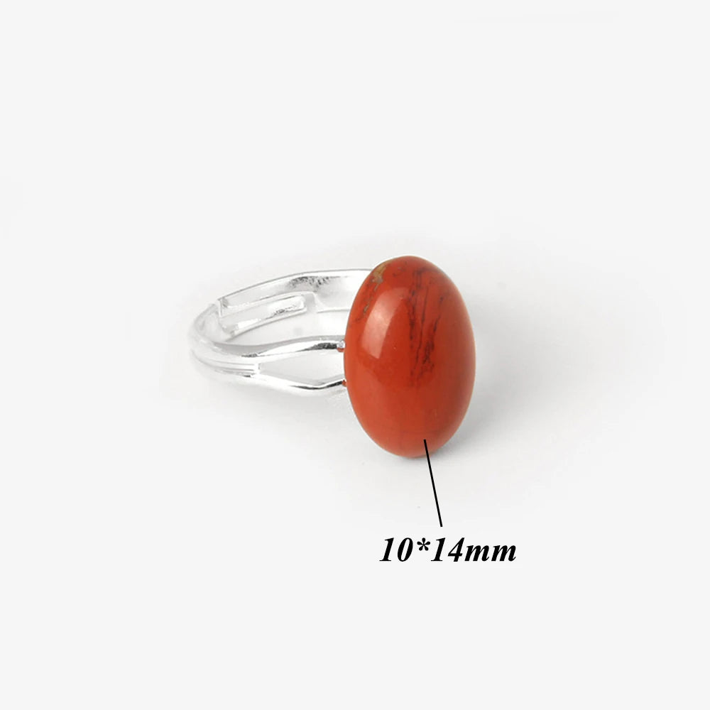 Cabochon Natural Stone Ring 10*14MM Oval Agates Turquois Quartzs Gem Finger Ring Silver Color Adjustable Open Rings Jewelry Gift