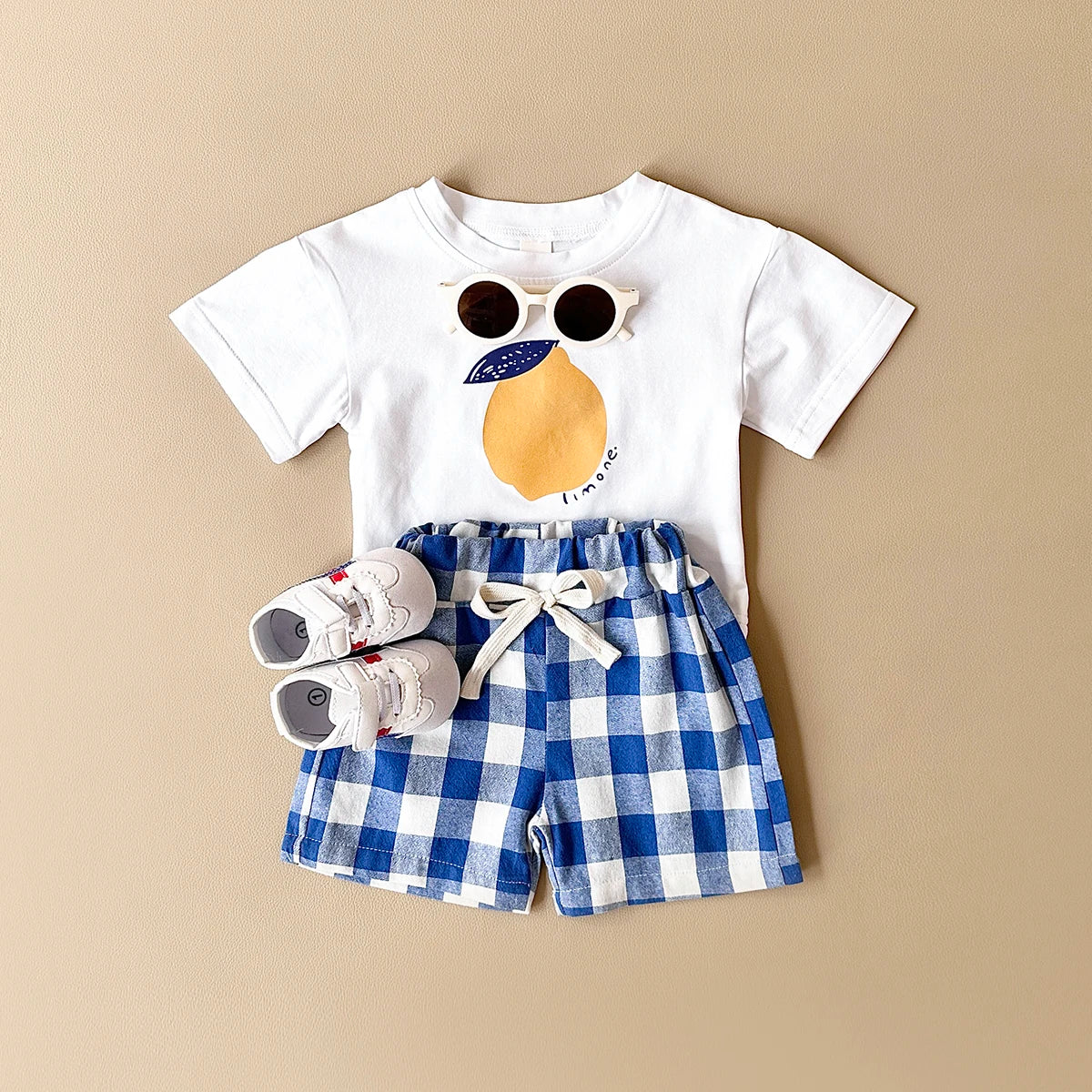 2PCS Summer Baby Boys Girls Clothes Set Lemon Print T-shirt+Checkered Shorts Beach Infant Toddler Outfit Suit 0-3Y