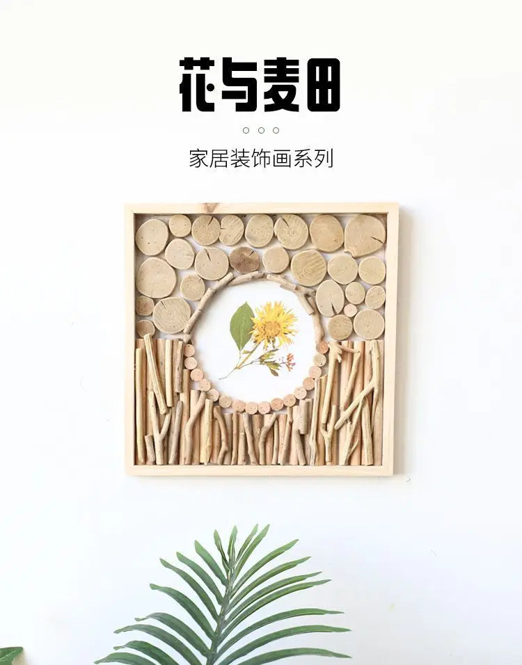 52x52cm 3D Flower & Wheat Field Building Blocks Wall Art - simple Creative Room Decor Aesthetic for Dining Room & Living Room