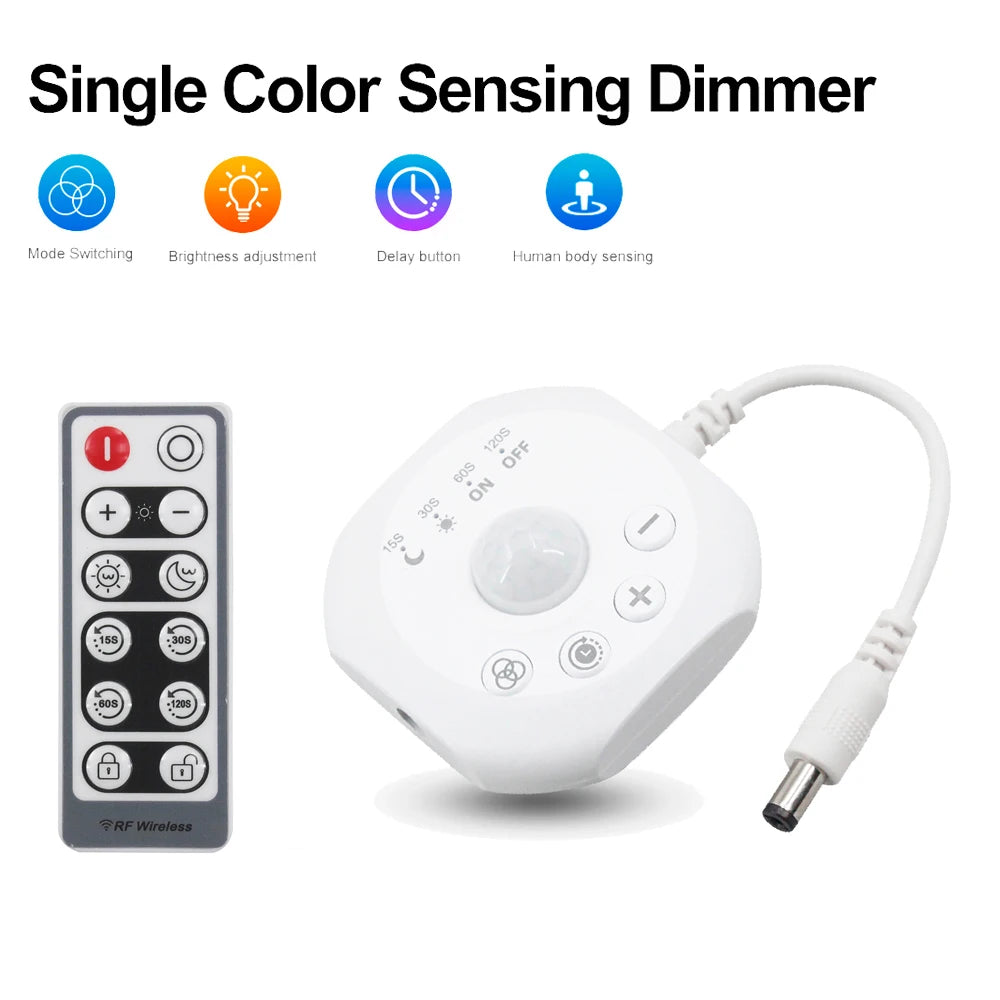 PIR Motion Sensor 12V COB LED Strip 1m 2m 3m 4m 5m Flexible Dimmable Timer Auto on/off Room Bed Light 3000K-6500K Warm White Kit