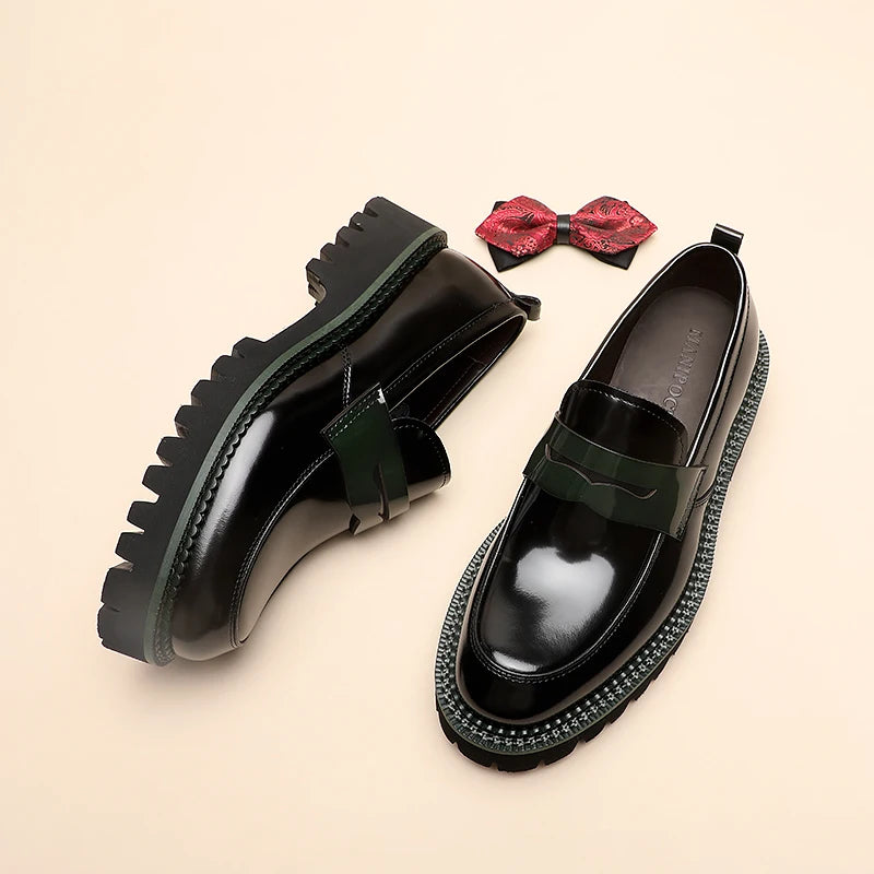 Spring and Autumn New Men's Business Casual Shoes, Genuine Leather Thick Soled Round Toe Loafers