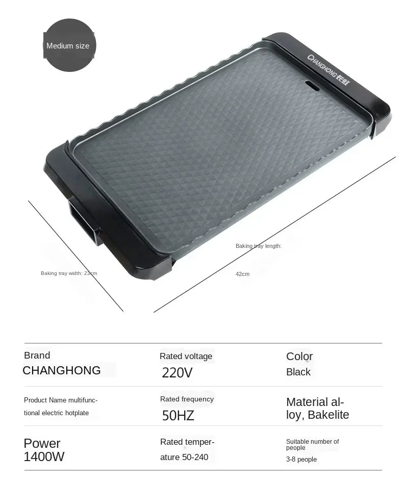 220V Korean Style Non-Stick Electric Grill Pan for Smokeless BBQ, Hotpot and Griddle Cooking at Home A