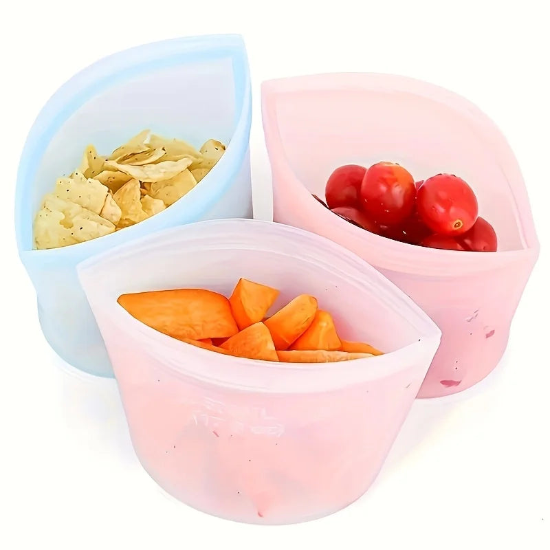 1/3pcs Silicone Food Containers Reusable Storage Bags Leakproof Ziplock Bag Set for Fridge Freezer Fresh-Keeping Kitchen Organiz