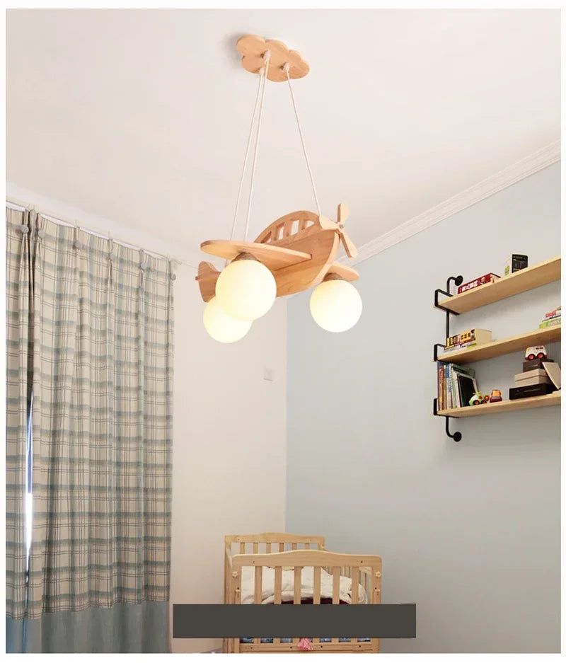 Wooden Handmade Aircraft Hanging Pendant Lights For Bedroom Children Room Decor Suspension Lamps Excluding Light Bulbs