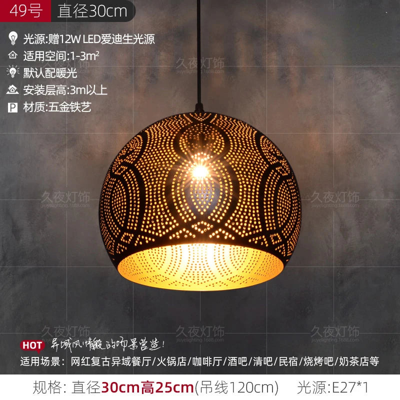 Southeast Asian Pendant Lights Antique Hollow Hanging Light Fixture Thai Arabian Restaurant Bedroom Moroccan Decorative Lamps