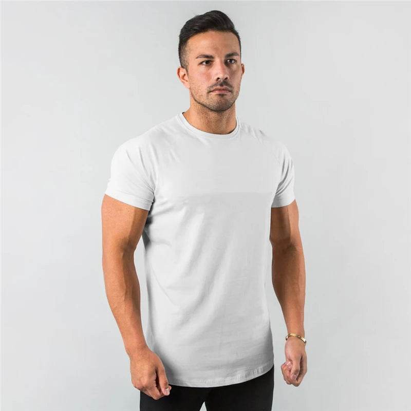 New Fashion Plain Tops Tees Fitness Mens T Shirt Short Sleeve Muscle Joggers Bodybuilding Tshirt Male Gym Clothes Slim Fit Shirt - AIAZ