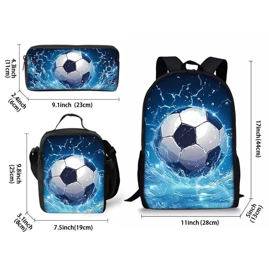 New Football Pattern Three Piece Set Backpacks for Boy and Girls Best Gifts 3D Cartoon School Backpack for Children - AIAZ