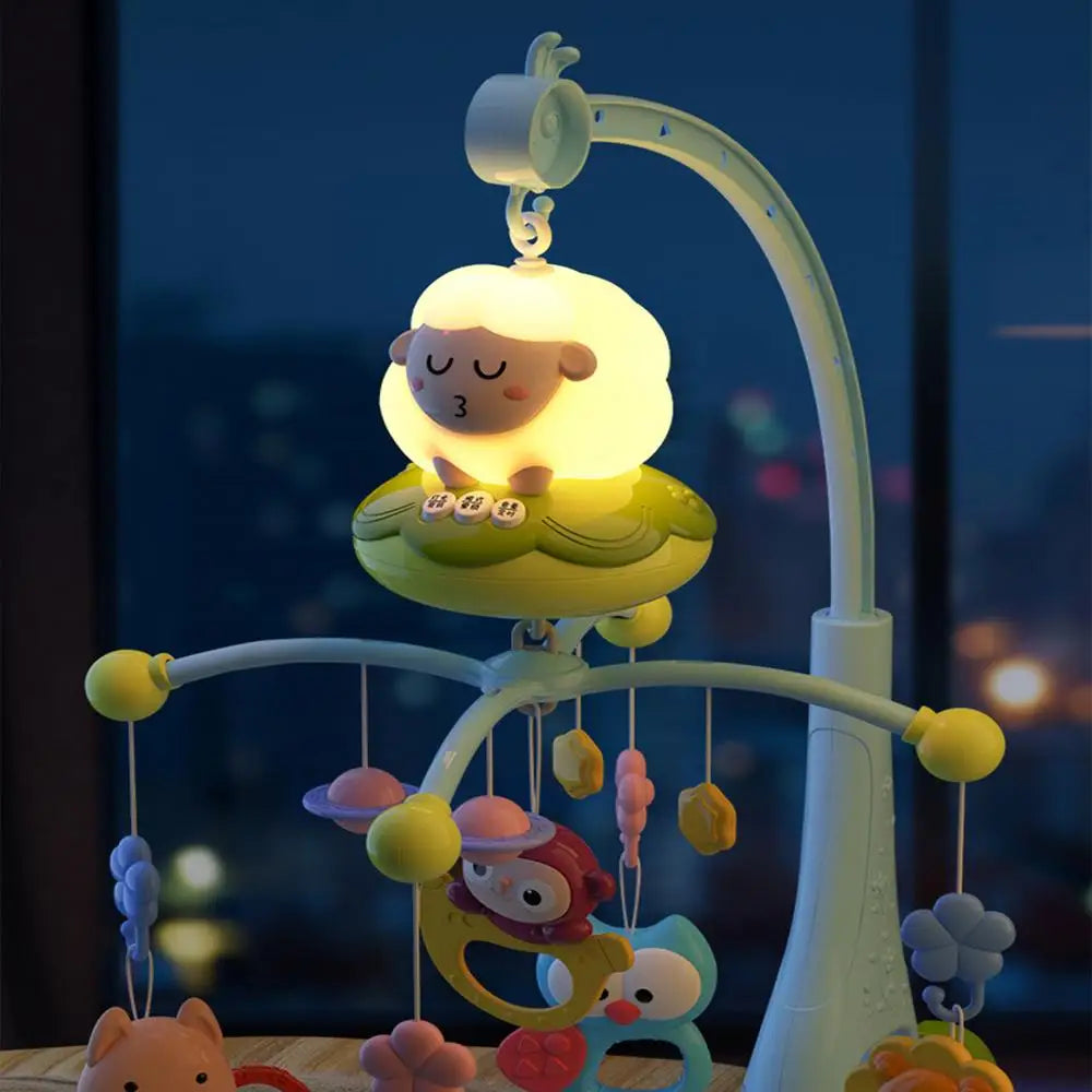 Baby Crib Mobile Rattle Toy With Music Lights Rotating Hangable Rattles Toy Cartoon Nursery Mobile For 0-24 Months Babys